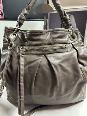 Coach Parker Pewter Leather Shoulder Crossbody Bag